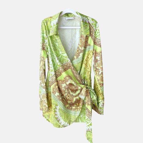 ASOS DESIGN EUC heavy satin wrap knot front romper in Paisley print Size 12 - Picture 7 of 10